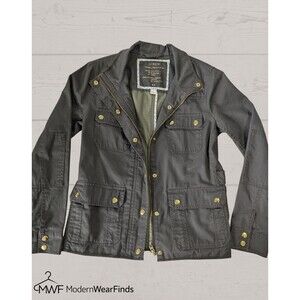 J. Crew Women Full Zip Relaxed Boyfriend Field Jacket Cotton Green Size XS